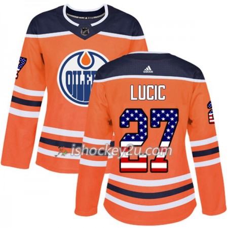 Dame NHL Edmonton Oilers Trøje Milan Lucic 27 Adidas 2017-2018 Orange USA Flag Fashion Authentic